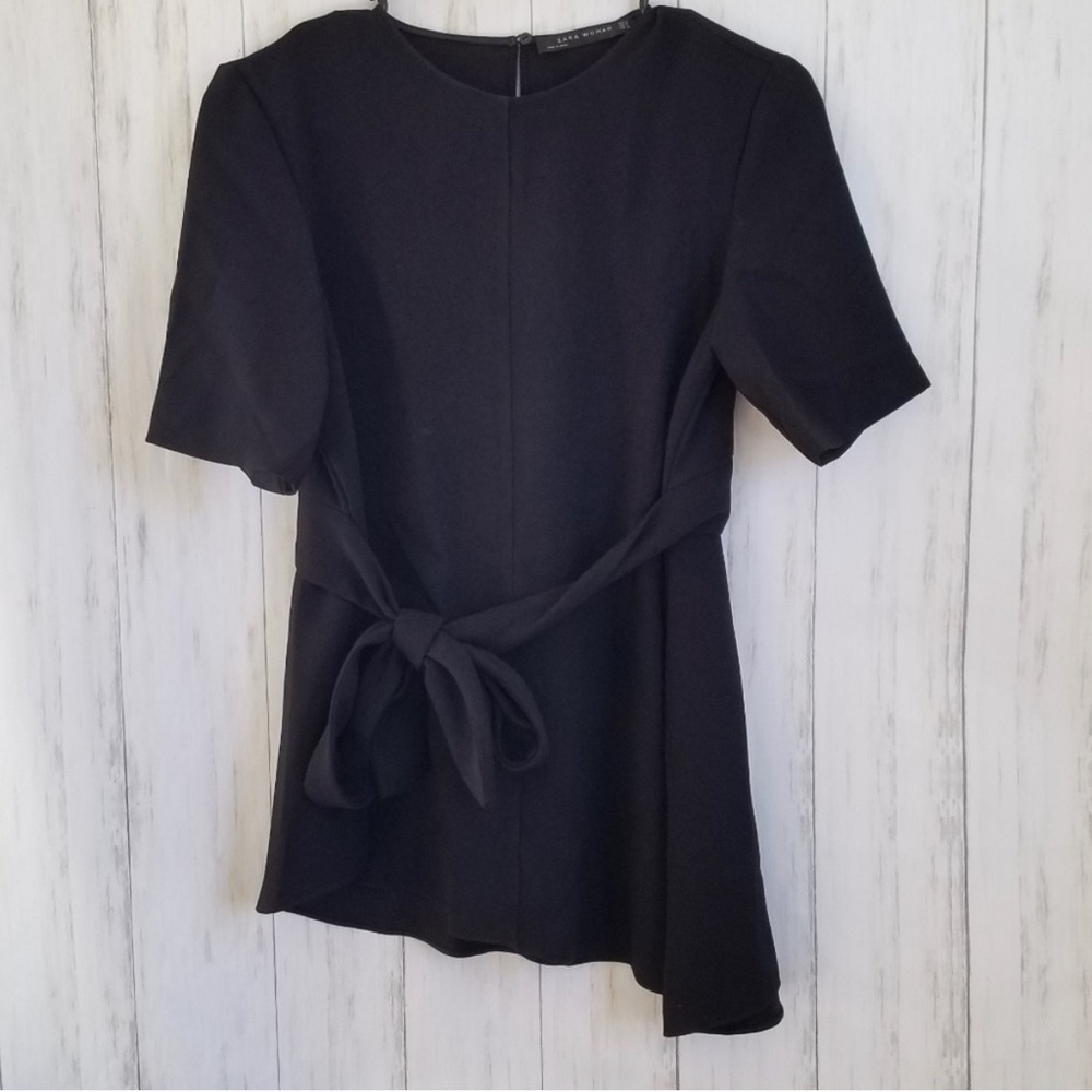 Zara Women Black Blouse with Tie Belt